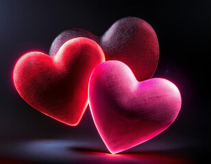 Fototapeta premium neon red and pink hearts on black background