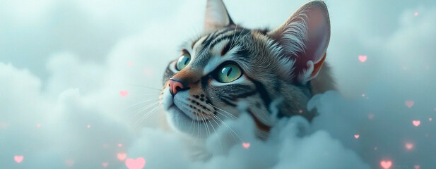cat on the sky Love | Happy Day Valentine&acute;s | Commercial | Cute | Sky Background | Background for a love project  | Fantasy Sky 