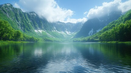 Serene Mountain Lake Landscape: A Breathtaking View of Nature's Beauty