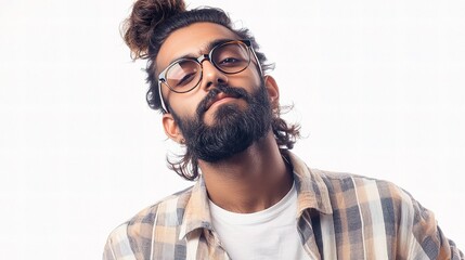 Fototapeta premium Stylish Young Indian Man with Laptop in Casual Hipster Look