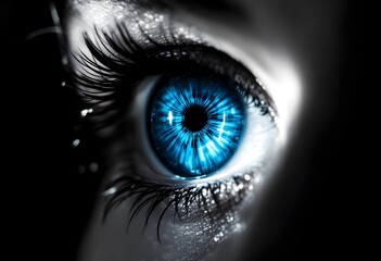 Captivating Blue Eye: Dramatic Close-Up with Sparkling Lashes