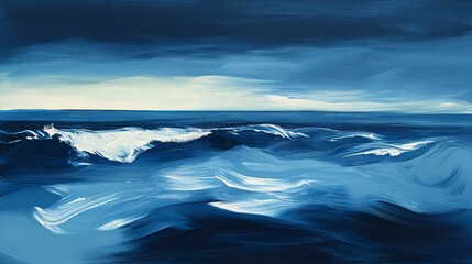 Fototapeta premium Abstract Blue Ocean Waves Painting Art
