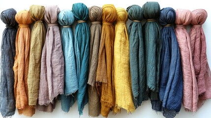 Collection of Hand-Dyed Linen Scarves: A Spectrum of Earthy Hues