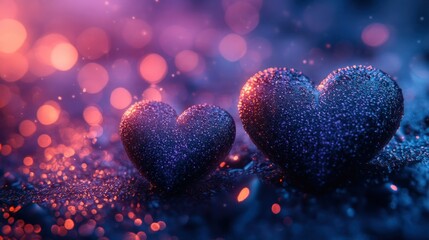 Obraz premium Glittering hearts, romantic bokeh, night, love, Valentine's
