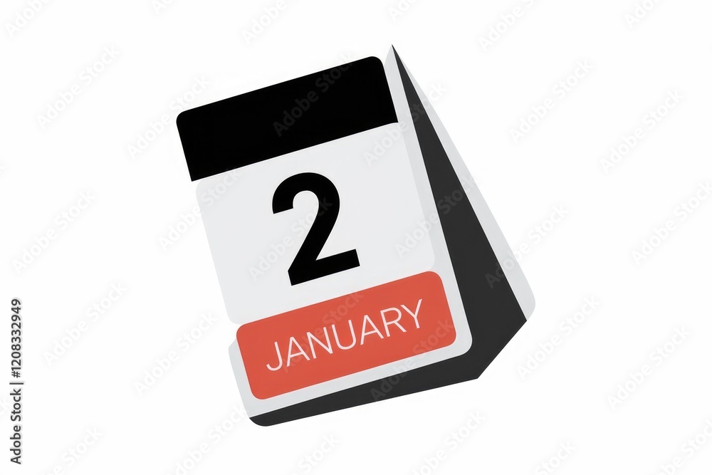 Poster a digital calendar displaying january 2nd. a simple and clean design.