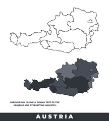 Austria political regions black color outline map set