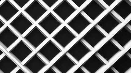abstract geometric pattern of intersecting white lines forming diamond shapes against deep black background, creating an elegant mesh network with perfect symmetry and depth
