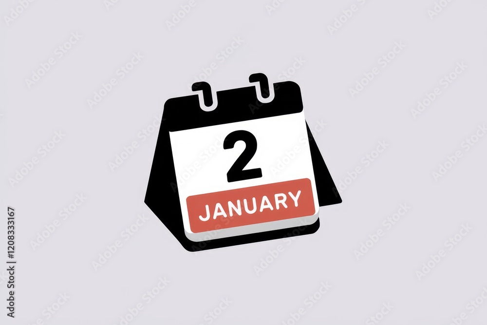 Poster a simple illustration of a calendar showing january 2nd.