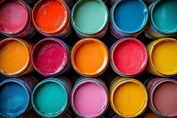 Fototapeta premium A close-up of multi-colored paint containers intended for creating protest art