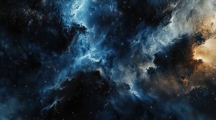 Fototapeta premium abstract technological landscape with deep space nebula effects, digital gradient mesh from midnight blue to obsidian black, particle effects, dynamic composition