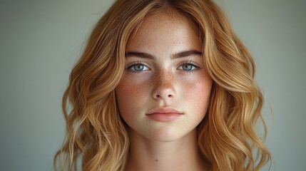 Naklejka premium Close-up portrait of a woman with distinctive freckles, suitable for personal or editorial use