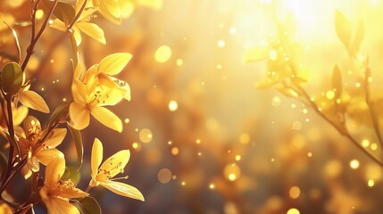 Fototapeta premium Vibrant Forsythia Blossoms in Springtime Sunshine with Bokeh Glow