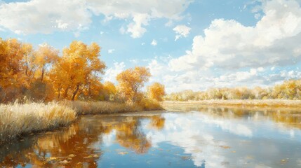 Obraz premium Autumn scenic splendor tranquil lake nature vibrant landscape aerial view seasonal change aesthetics