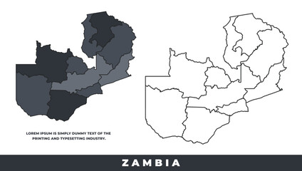 Fototapeta premium Zambia political regions black color outline map set
