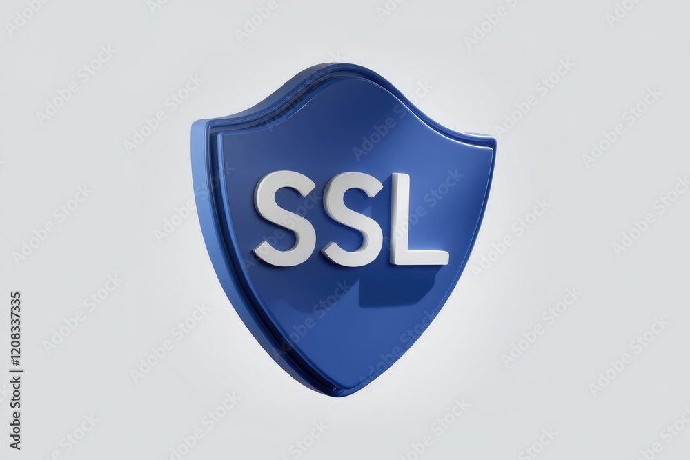 Poster SSL certificate displayed as a blue shield, ensuring secure online connections and data protection.