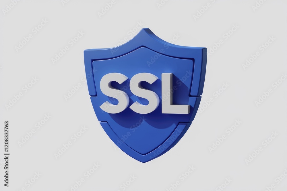 Poster A blue shield with the letters SSL, symbolizing secure online connections and data encryption.