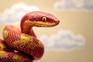 Obraz premium A red and yellow snake is coiled on a wall