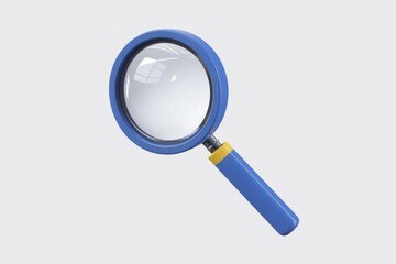 A blue magnifying glass with a yellow handle, used for enlarging or examining objects.