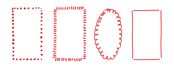 Set of Hand Drawn Frames in Coquette Style. Red Swirly, Doted and Wavy Borders.