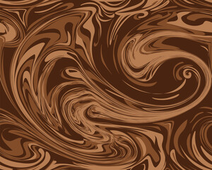 Liquid, marble, fluid, watercolor paint or melting chocolate, coffee cream texture seamless pattern. Hand drawn vector illustration background design