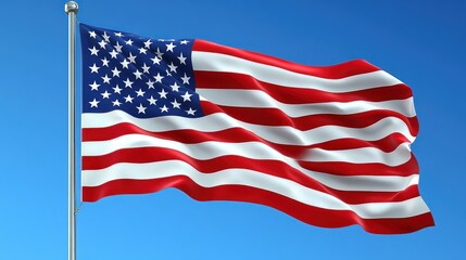 Obraz premium American Flag Waving in Blue Sky
