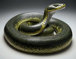 Obraz premium Emerald Green Snake: Coiled Elegance in Dramatic Lighting