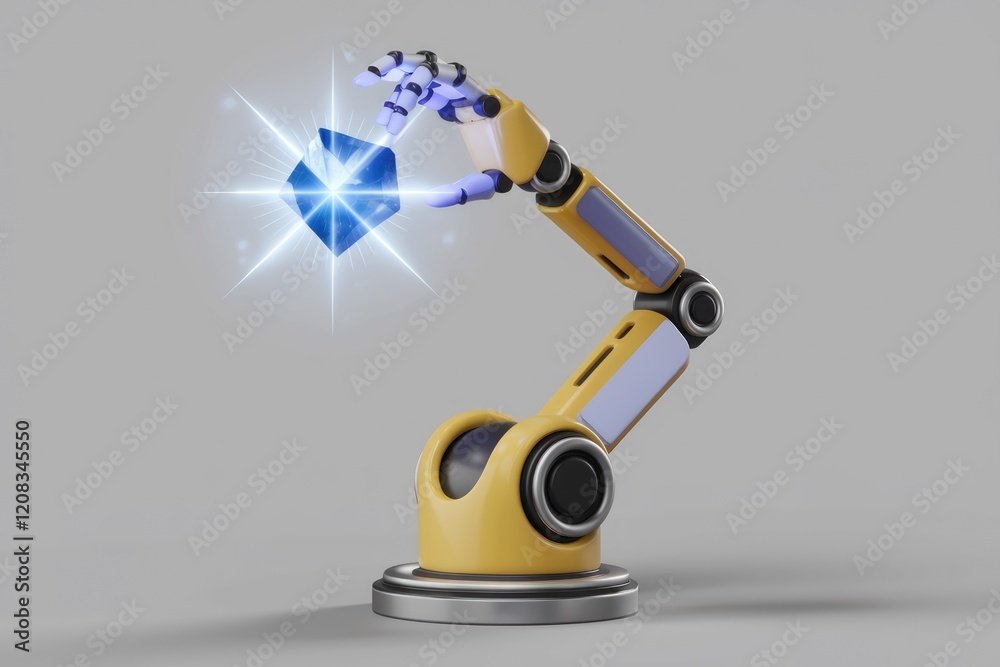 Poster A robotic arm gently handles a glowing blue cube, showcasing advanced automation and precision.