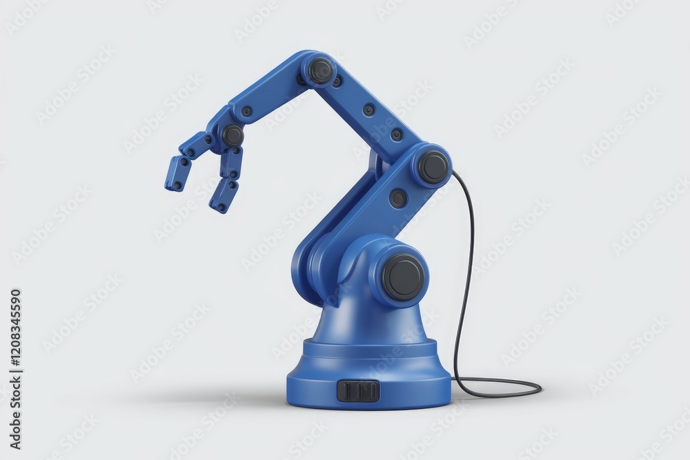 Poster a blue robotic arm, articulated and poised for action, demonstrating advanced automation technology.