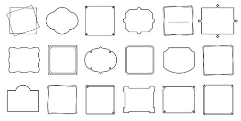 Set of simple line frames with double stroke. Collection blank templates to decorate text. Modern, abstract, vector borders and frames..eps