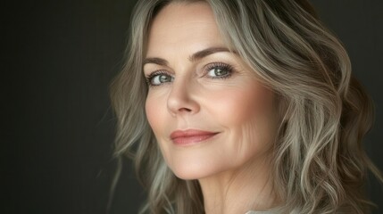 Obraz premium elegant mature woman's expressive eyes with subtle crow's feet, soft natural lighting highlighting skin texture, professional beauty photography showcasing graceful aging