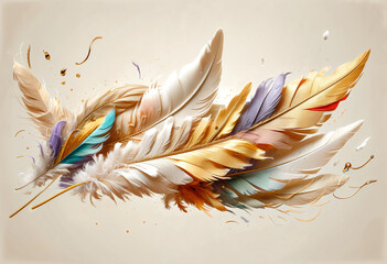 Feather Lightness & Tenderness: Blue, Pink, Red, & White, Detailed Design Element for Textile Prints, Graphic Art, Abstract Pattern Backgrounds