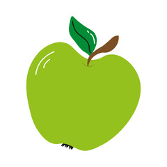 Green apple in flat style on white background.Isolated fresh apple icon