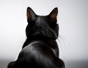 silhouette of a sitting black cat from the back