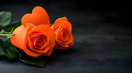 Orange Roses and Heart Romantic Still Life