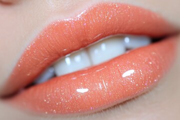 Close-up of a woman's lips covered in glitter, perfect for beauty or party use