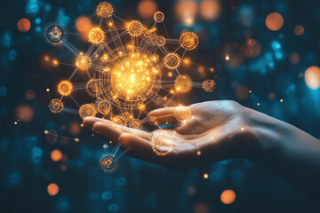 Futuristic Technology Sphere with Glowing Circuitry and AI Concept in Hands Depicting Digital Innovation and Advanced Cyber Design