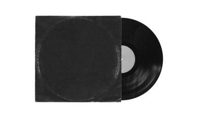 vinyl record mockup isolated on transparent background, disc inside the sleeve and with empty space for music cover design