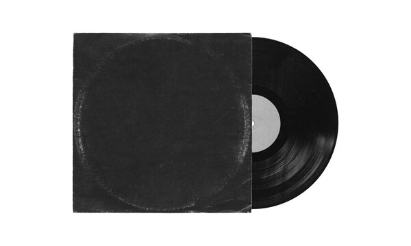 vinyl record mockup isolated on transparent background, disc inside the sleeve and with empty space for music cover design
