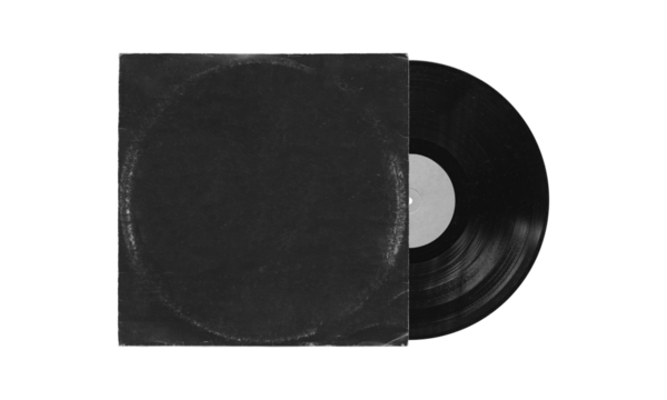 vinyl record mockup isolated on transparent background, disc inside the sleeve and with empty space for music cover design