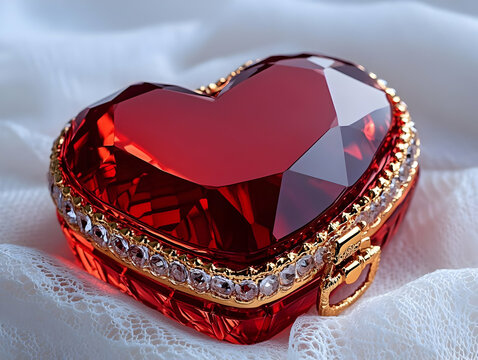 Red Crystal Heart Trinket Box