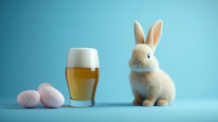 Festive easter scene with beer glass and bunny for celebratory card design