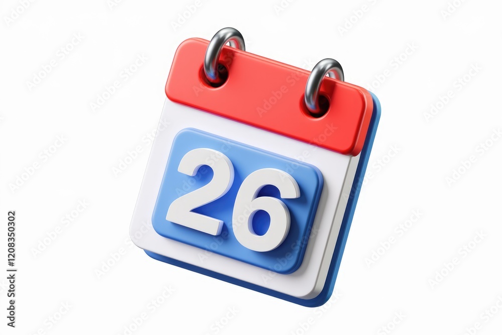 Aufkleber a 3d rendering of a calendar showing the 26th of the month.
