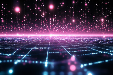 Obraz premium Vibrant Light Explosion with Neon Rays, Glowing Particles, and Futuristic Cosmic Perspective for Dynamic Digital Designs