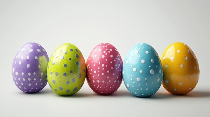 Obraz premium Vibrant easter egg arrangement on white background for holiday designs