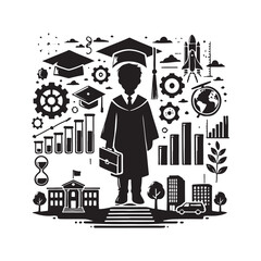 Black Color Graduation silhouette design Vector Illustration, Solid White Background (1).eps