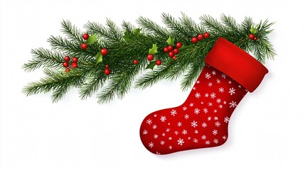 Christmas tree branch with stocking illustration for holiday decor