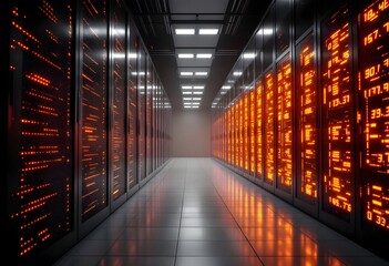 Illuminated Server Room: A Glowing Corridor of Data