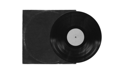 vinyl record mockup isolated on transparent background, sleeve and disc with empty space for music cover design