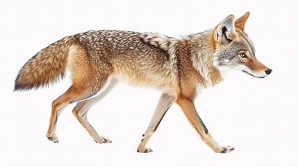 Obraz premium Graceful Coyote Walking in Winter Snow with Isolated Background