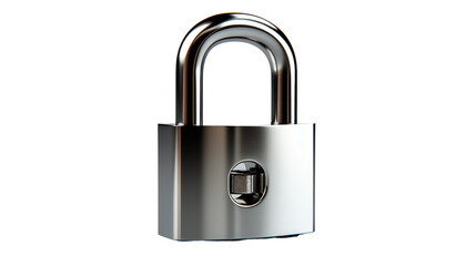 Naklejka premium Closeup of a metallic padlock with intricate grooves and a sleek design for maximum security, studio view, isolated on transparent background.